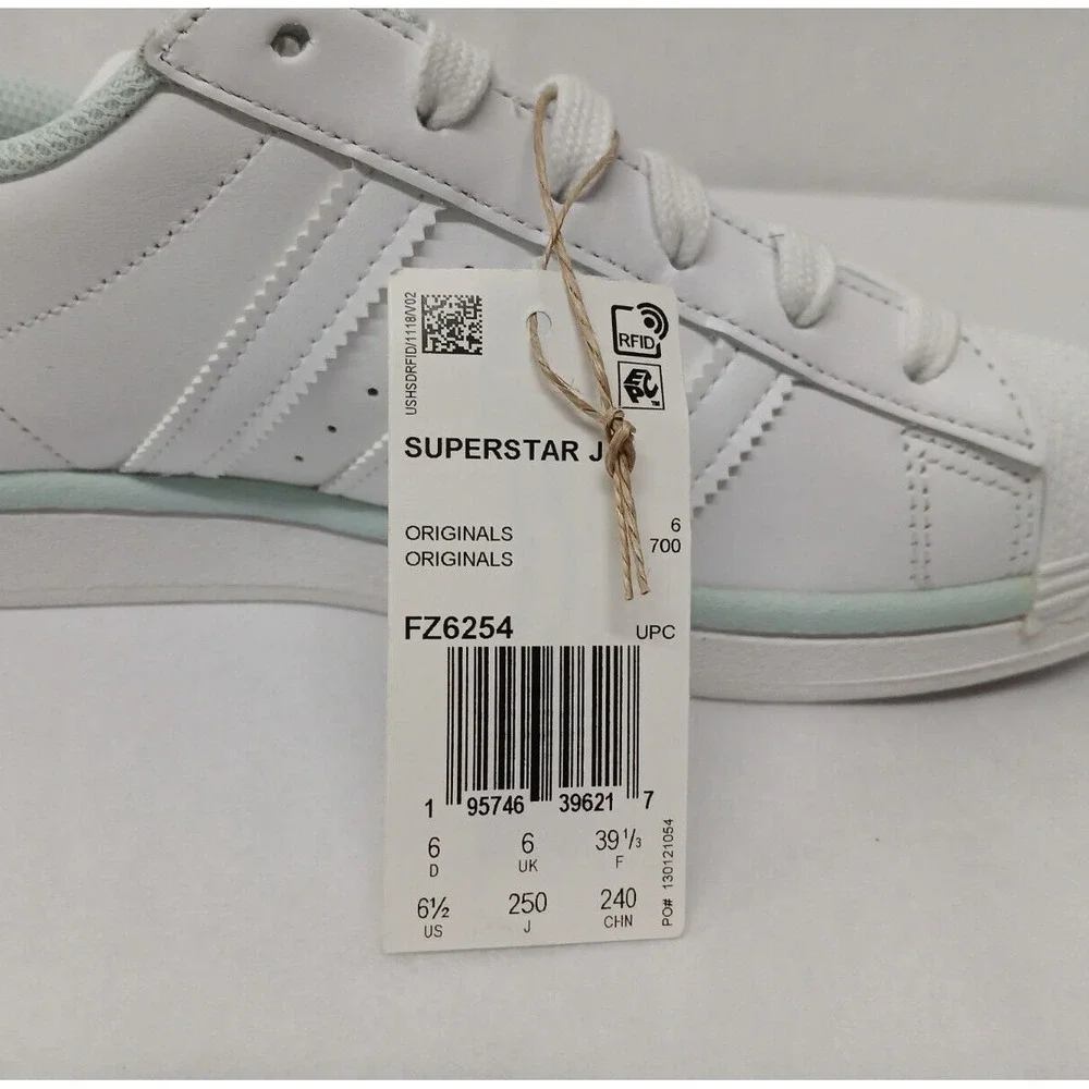 Adidas Kids Originals Superstar J Casual School‎ Shoes FZ6254 White Blue Sz 6.5
